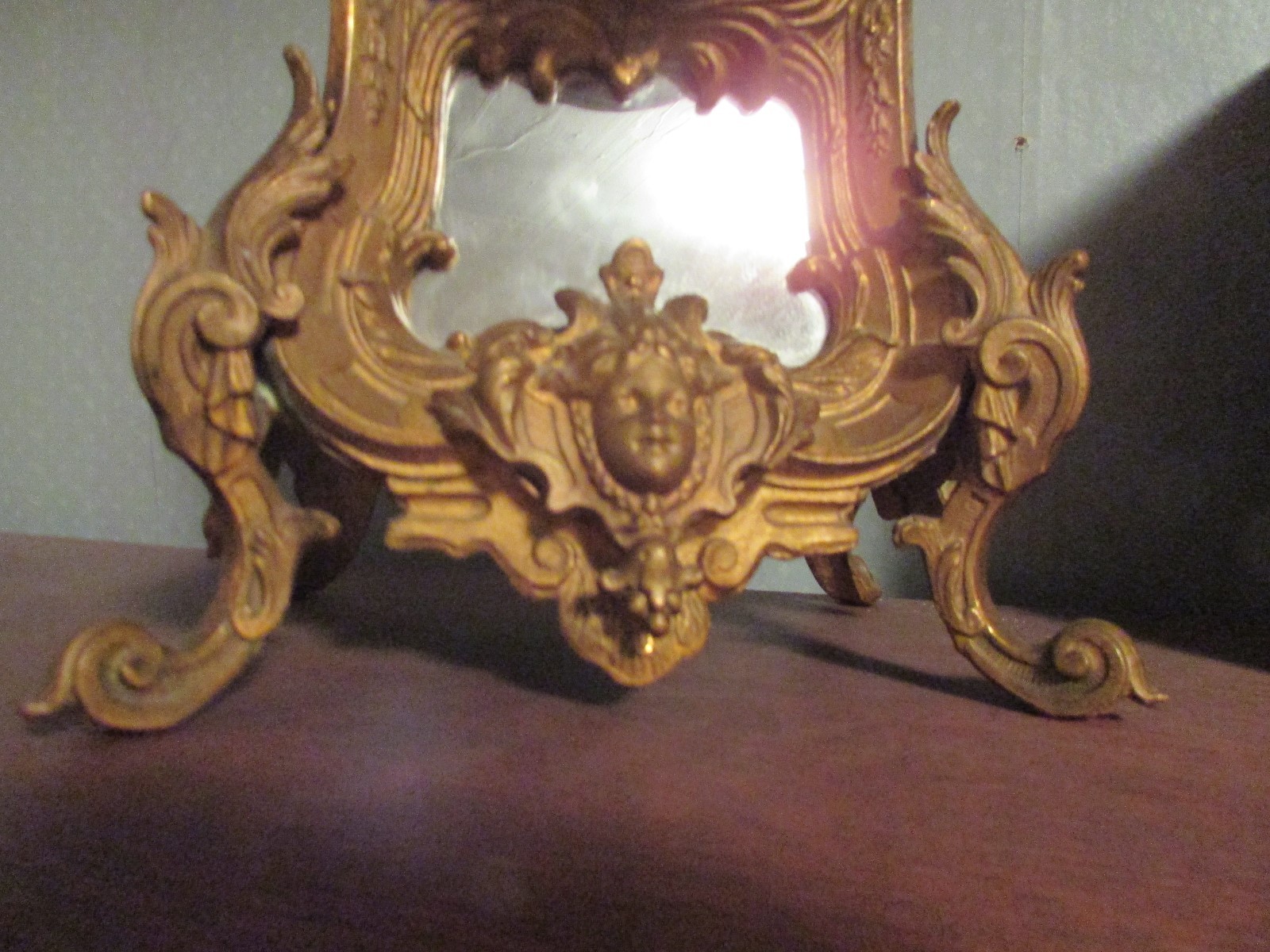 Waterbury mirror metal bust Mantel Clock gold gilt WORKING excellent condition!