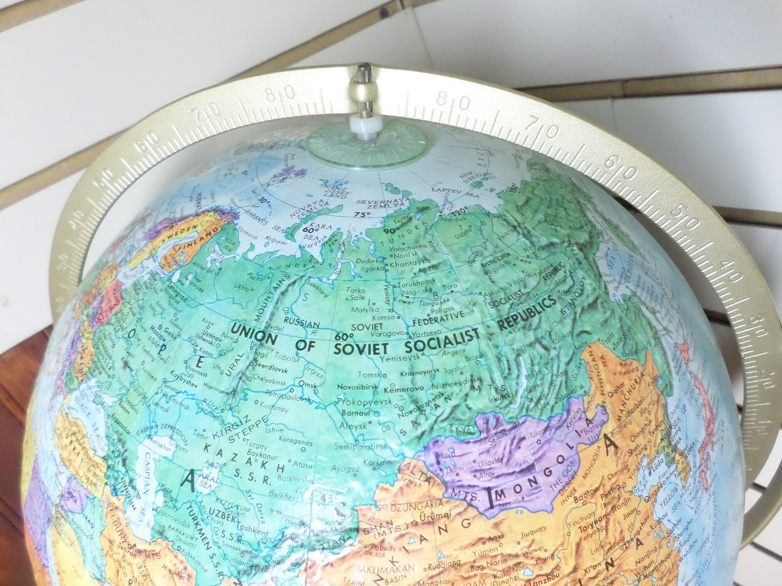 Vintage Replogle Globe With Floor Stand Earth World Nation Series Raised Relief