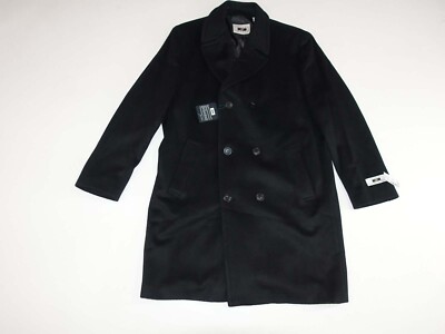 Joseph Abboud Mens Top Coat Size 40 Regular NWT Black Wool Blend Double Breasted