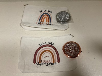 2 zipper make up bags with mirrors  You are Awesome  You are Brave  rainbow NWOT