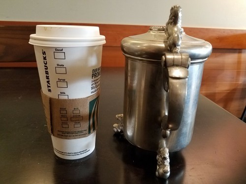 Gullsmed Tinn Pewter Norway Viking Tankard Stein w/COIN Figural Lion Ball Feet