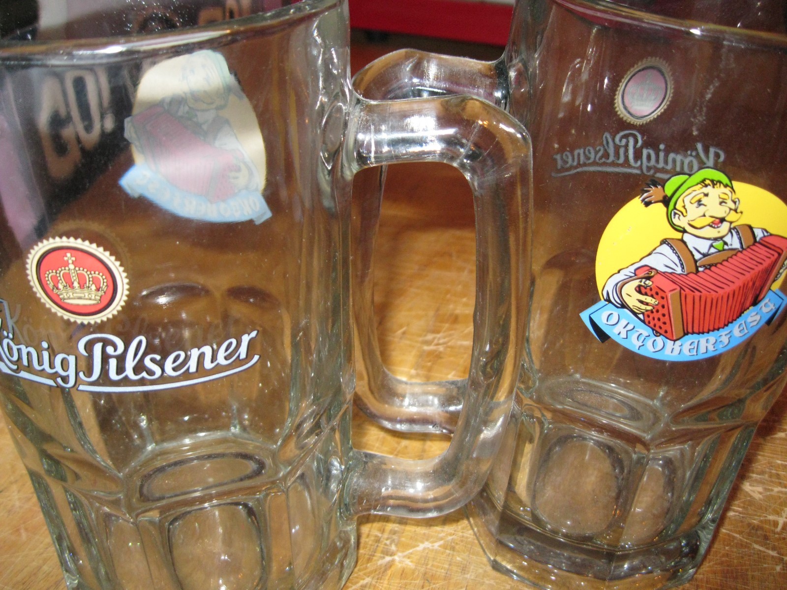 Pair of Large Vintage Konig Pilsner Glass Beer Mugs