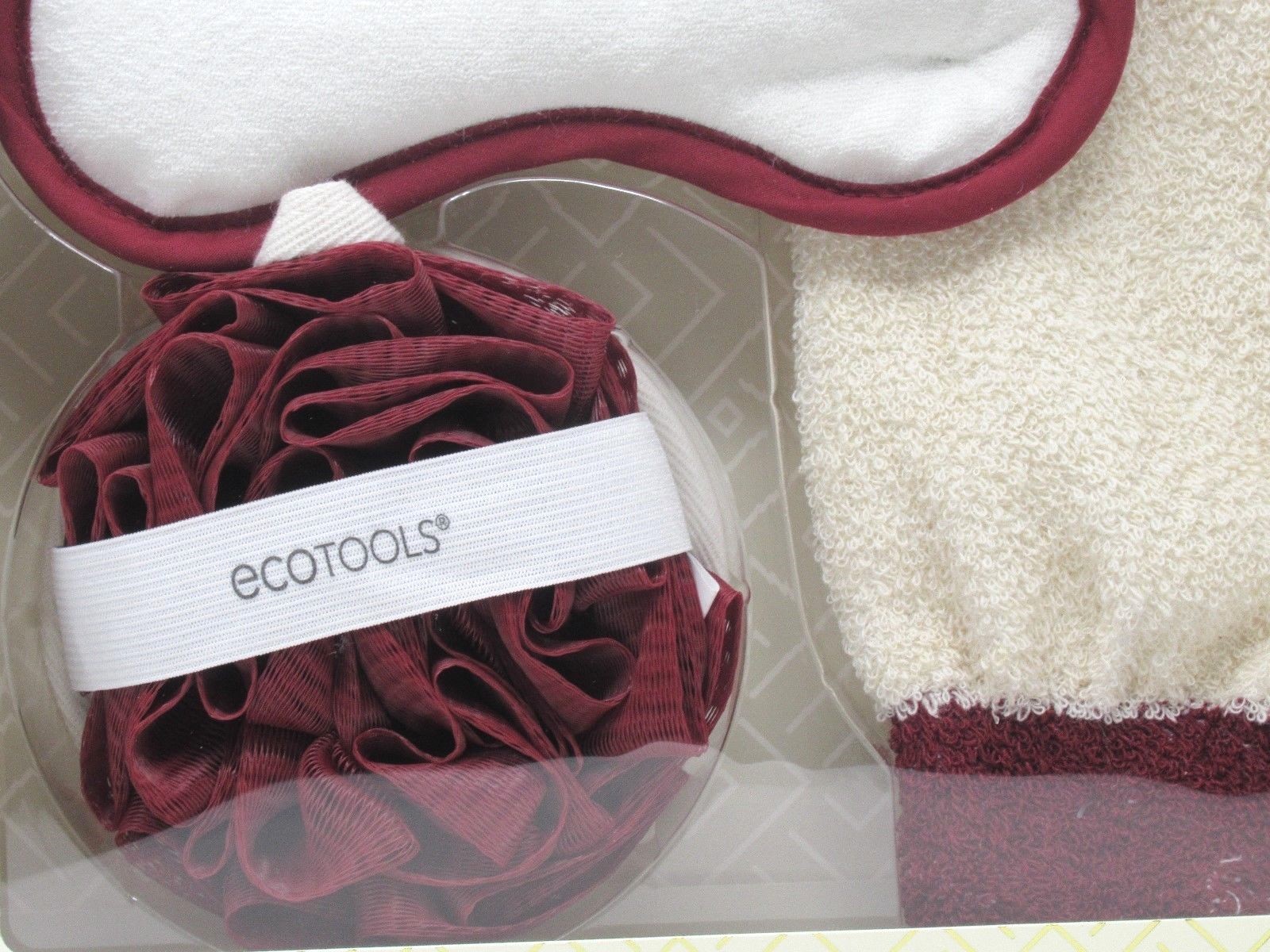 EcoTools 3 Piece Bath Spa Set Gilded Glamour Vegan Organic Cotton Burgundy