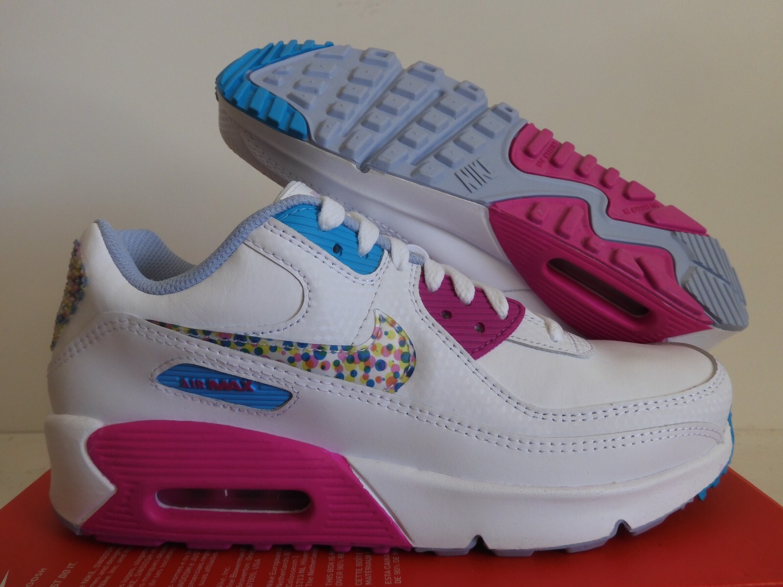 NIKE AIR MAX 90 LTR LEATHER SE (GS) WHITE-MULTI SZ 6.5Y