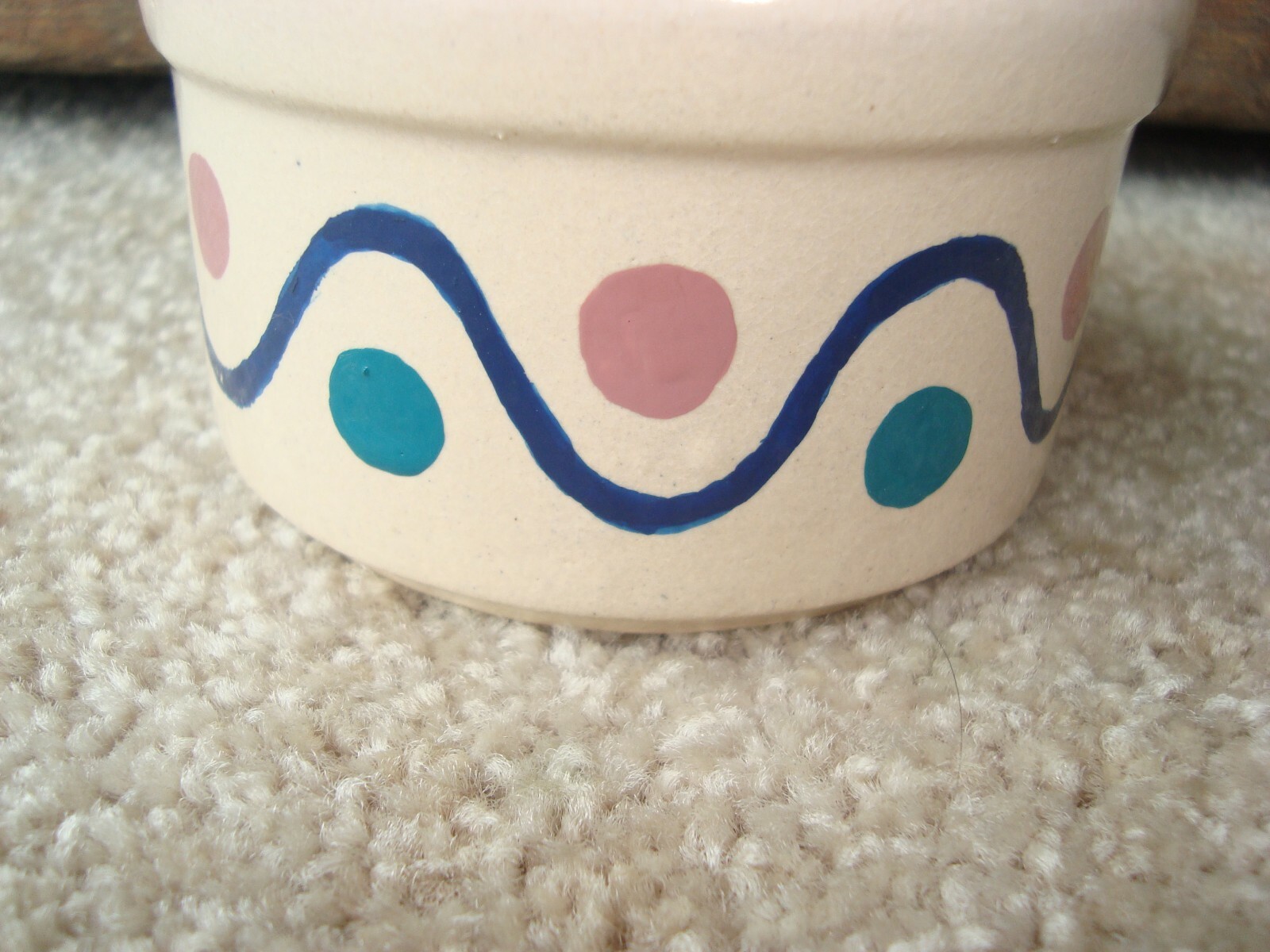 R.R.P. CO. ROSEVILLE,OH  SMALL STONEWARE CROCK WITH DOTS