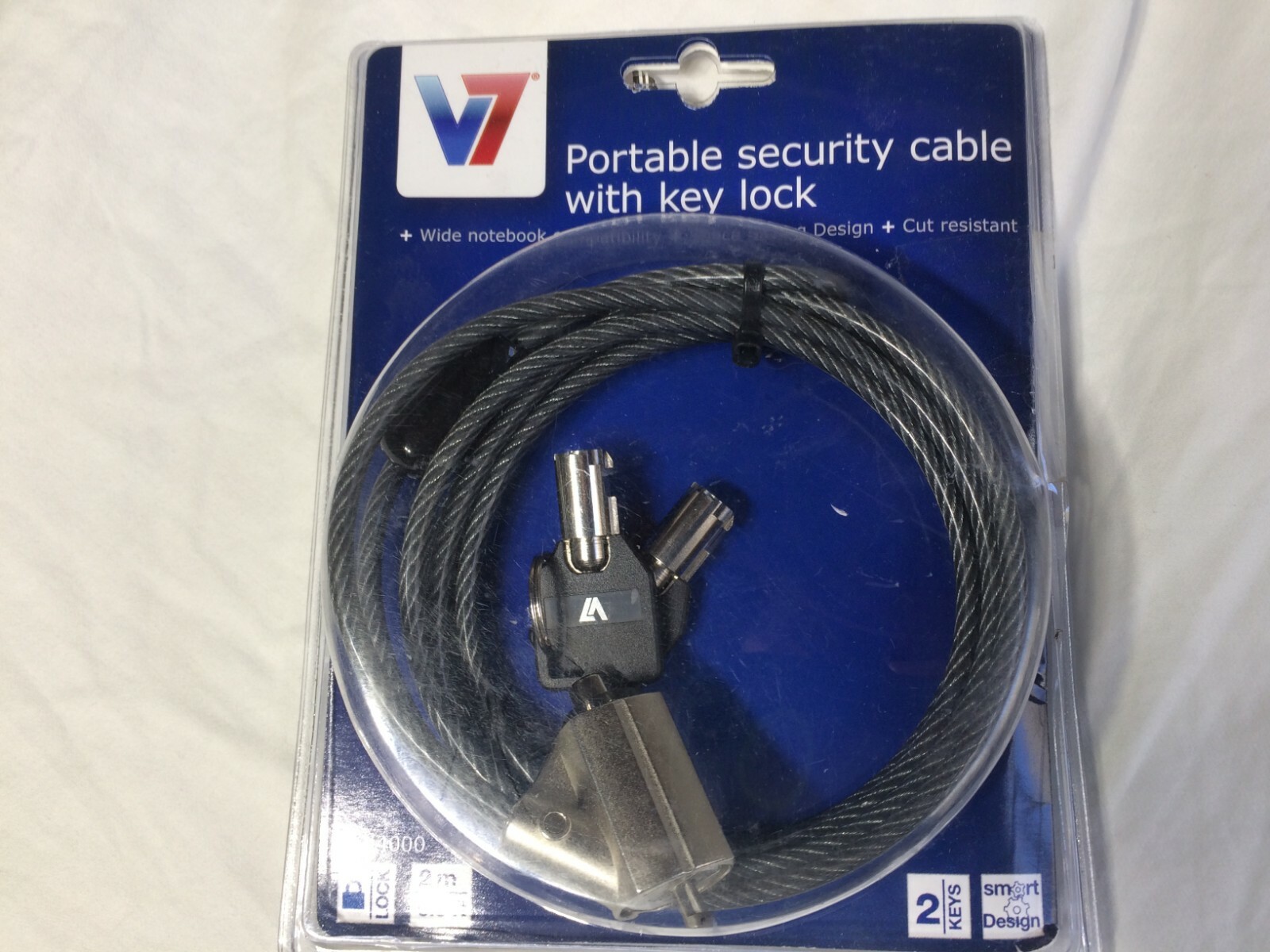 V7 Portable Security Cable With Key Lock 2 Meter SLK4000-13NB *NiB*