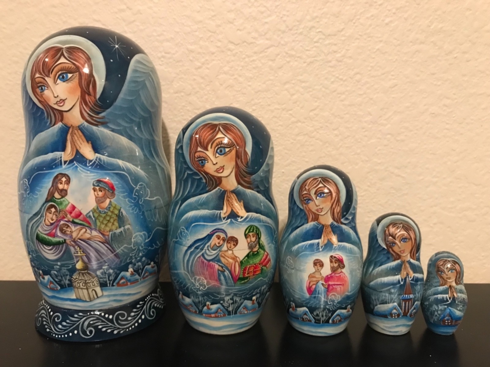 Russian Nesting Dolls Nativity Very Beautiful Set 5 Pieces! Nice Gift.