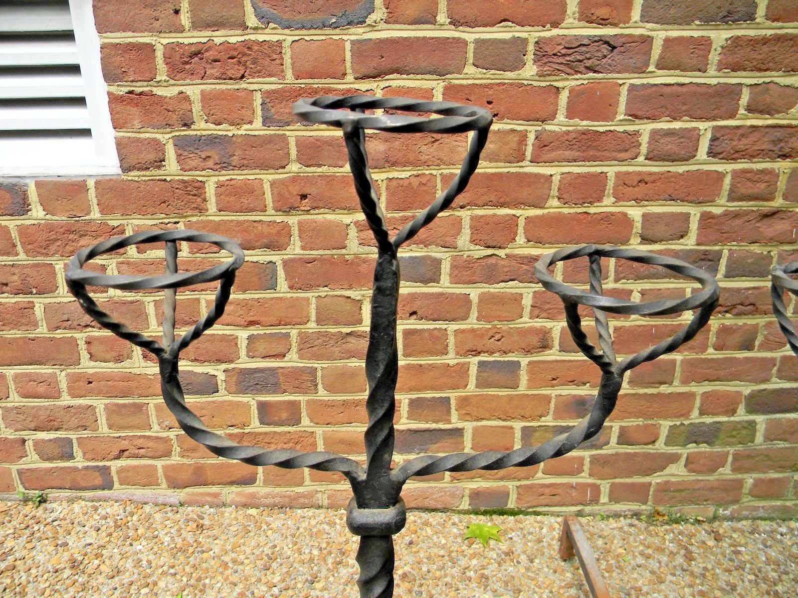 Antique Hand Wrought Iron Andirons with Warming Cups