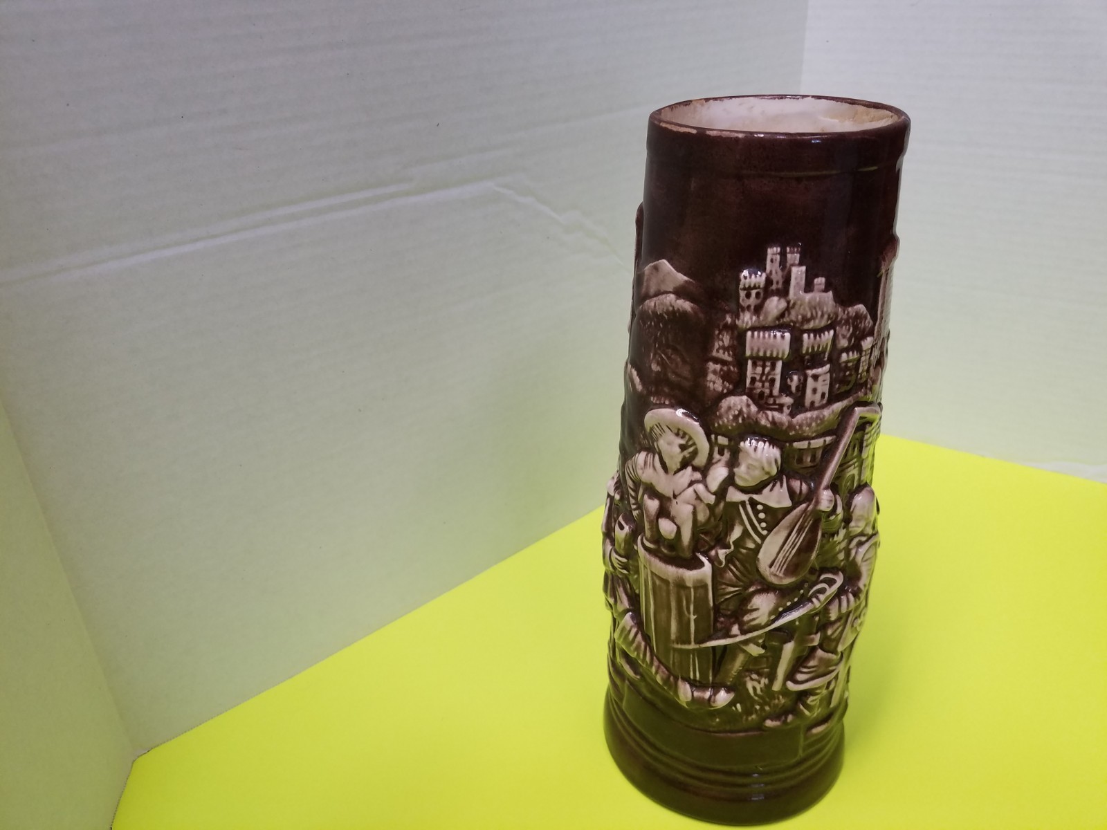 Large Vintage HandMade Brown Beer Stein 11 1/4