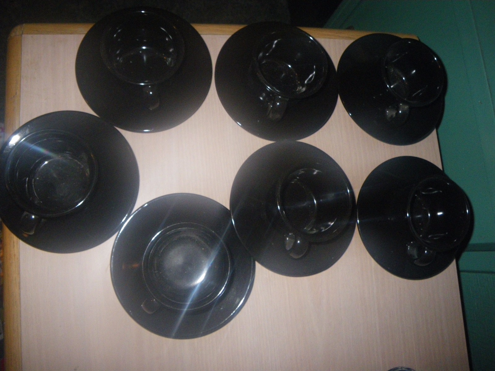 7 Vintage Little Demitasse/ Espresso Cups and Saucers - BLACK Gloss~14 pc set