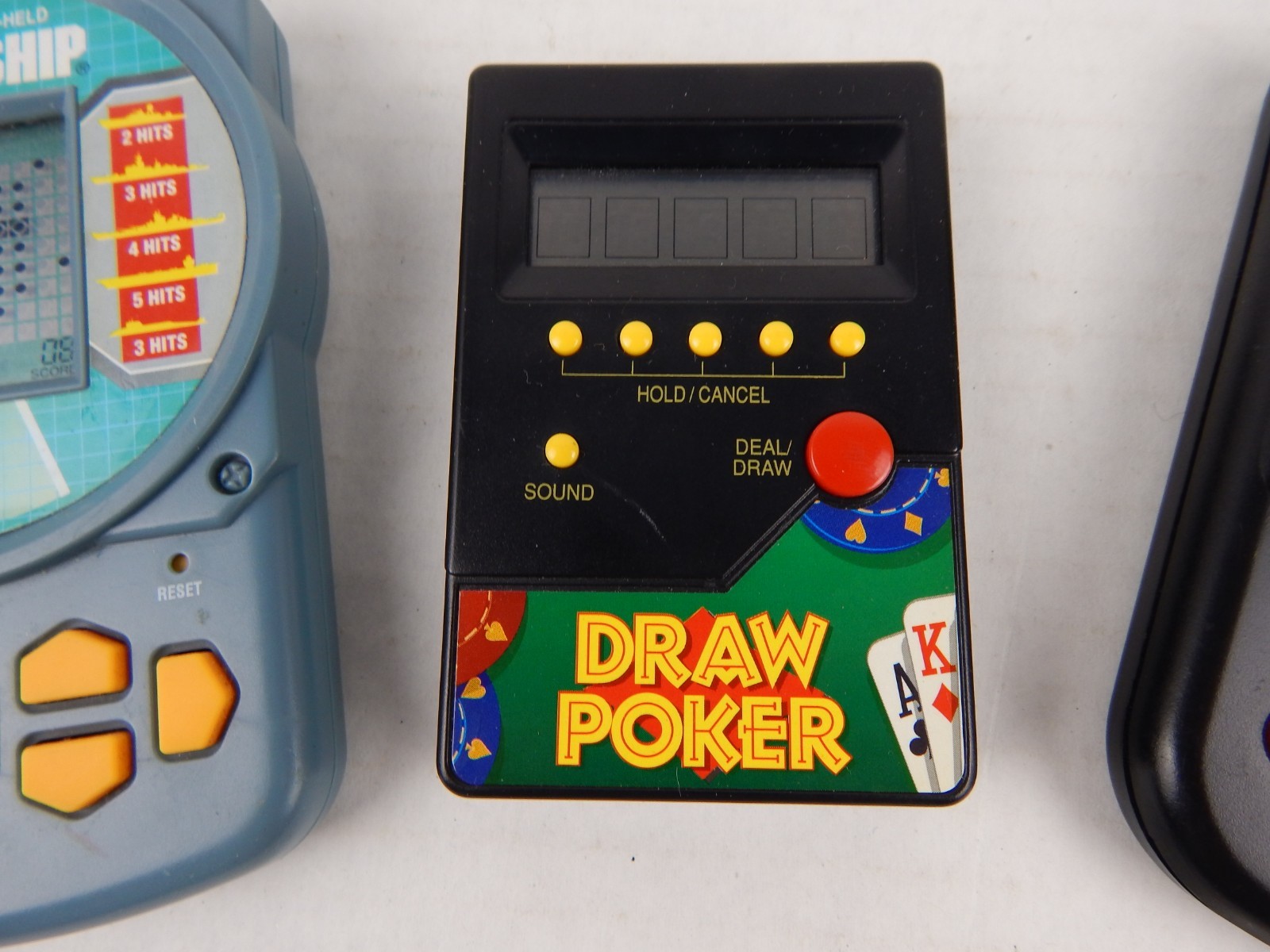 Vintage Handheld Yahtzee, Battleship and Draw Poker Games all Tested
