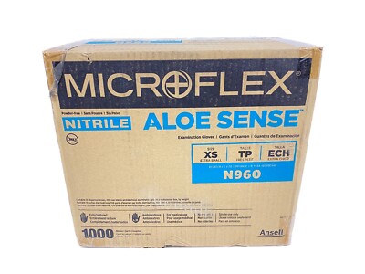 (1000/Cs) ANSELL Microflex Aloe Sense N96 Nitrile Exam Gloves - XSmall Teal N960