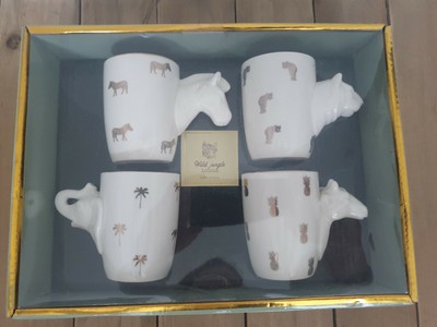 4 Tassen Maisons du Monde Wild jungle lodge, Kaffee Espresso Tiger Elefant Zebra