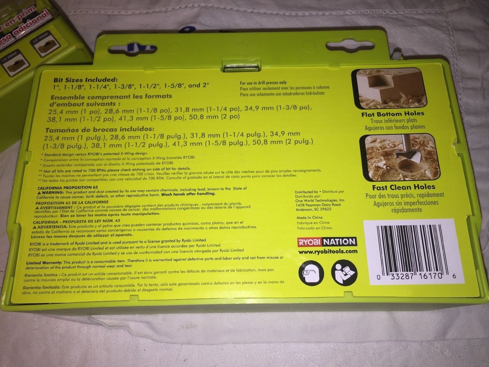 Ryobi 7pc Forstner Bit Set A9FS7 & Ryobi 5pc Straight Router Bit Set A25RS51