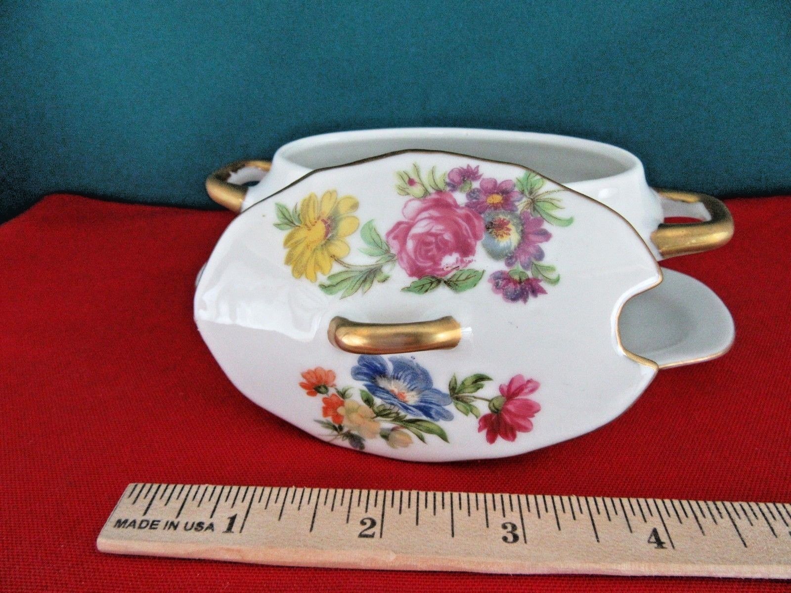 Lefton China #7157 Wildflower Hand Painted Sauce Bowl Attached Underplate & Lid