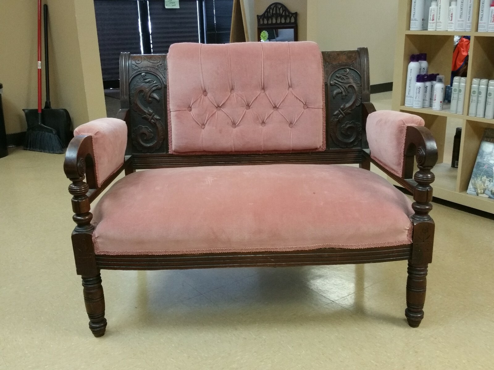 Antique Vintage Ornate GRIFFIN DRAGON SERPENT Button Tufted SLIPPER SEAT