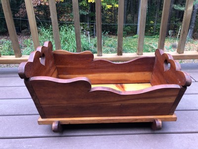 primitive antique wooden baby cradle