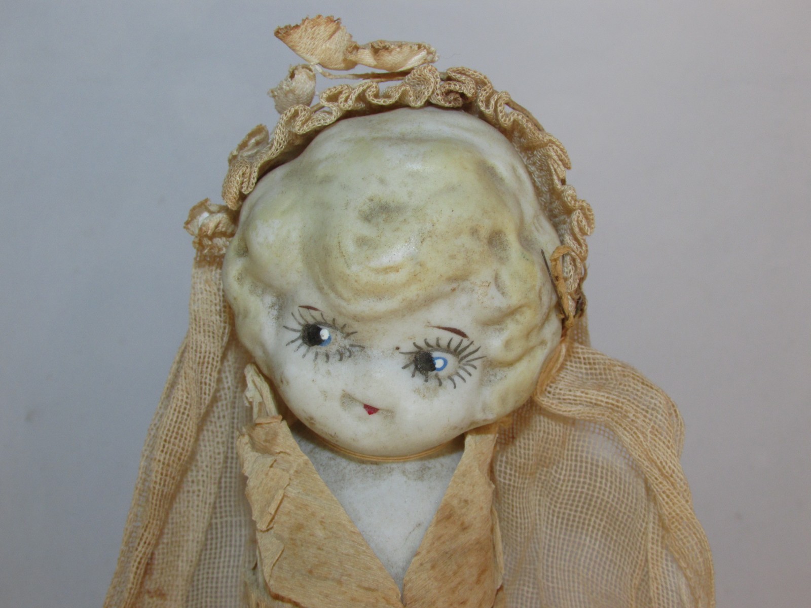 Vintage Kewpie Porcelain Bisque Jointed Doll Japan Tissue Paper Dress 6