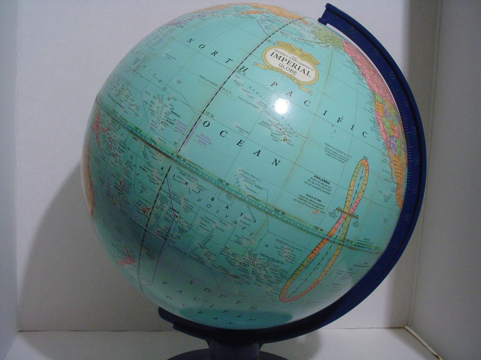 George F Cram Company's 12 inch Imperial Globe w/Blue Plastic Stand.