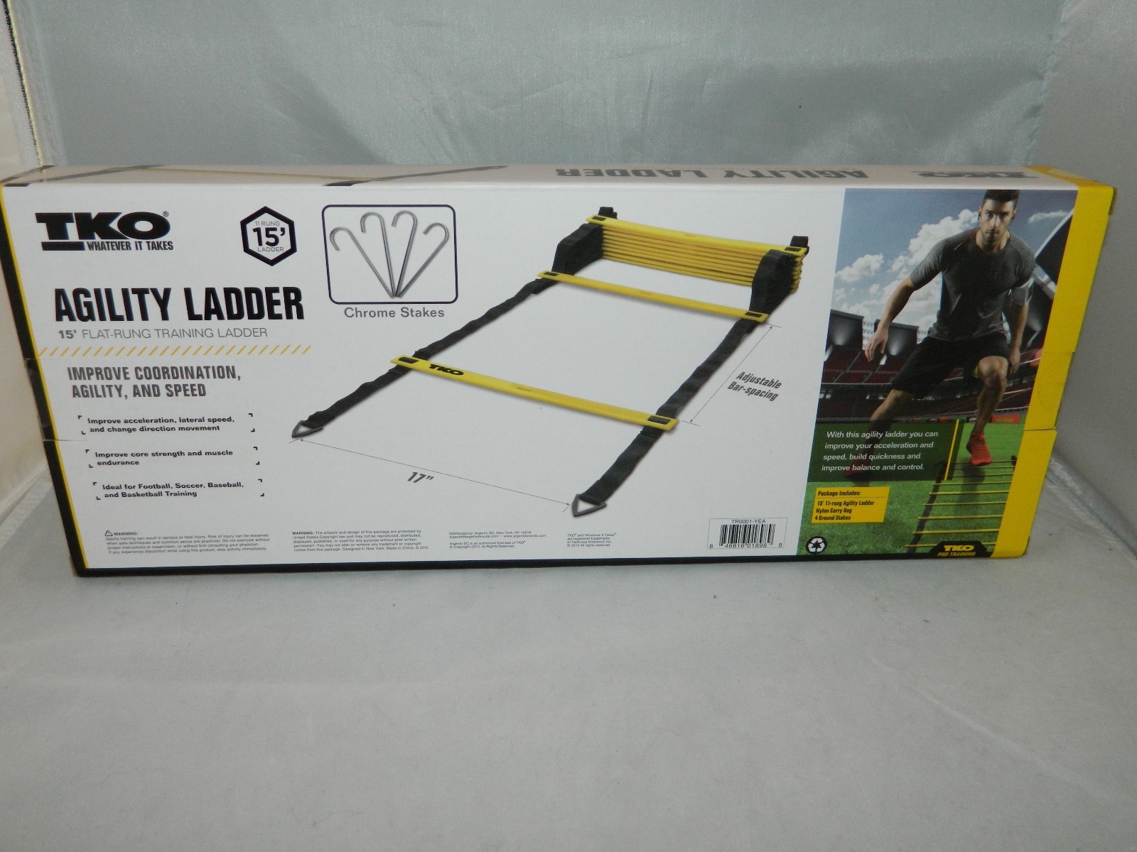 TKO Flat-Rung Agility/Speed Training Ladder with Carry Bag, 15'