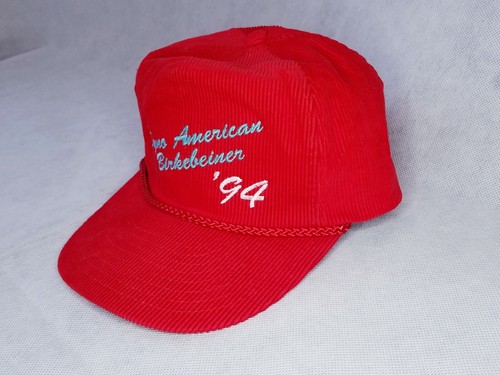 Vtg 1994 Dyno American Birkebeiner Ski Race Red Corduroy Nissin Hat Cap Snapback