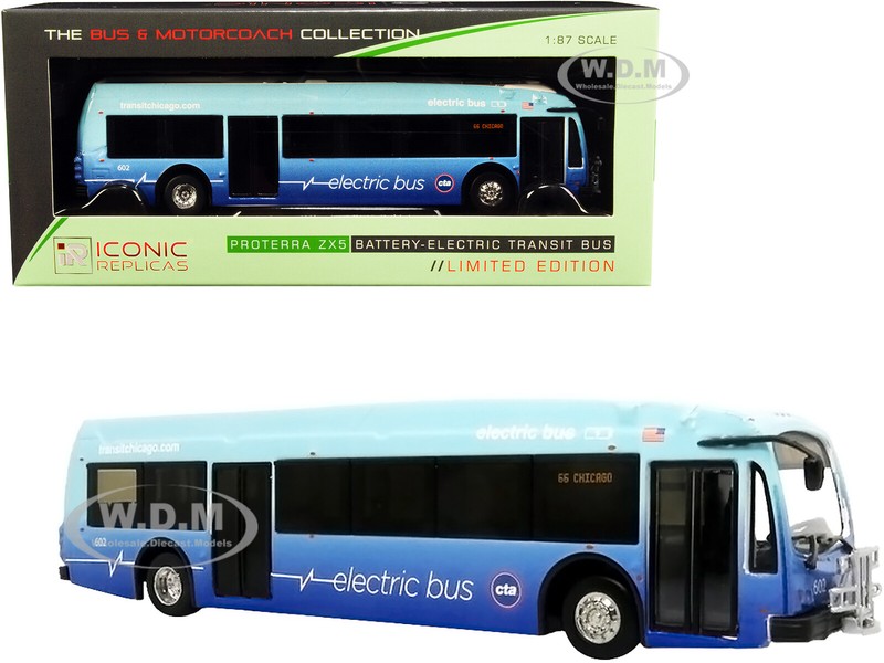 PROTERRA ZX5 ELECTRIC BUS #65 CHICAGO 1/87 DIECAST MODEL ICONIC