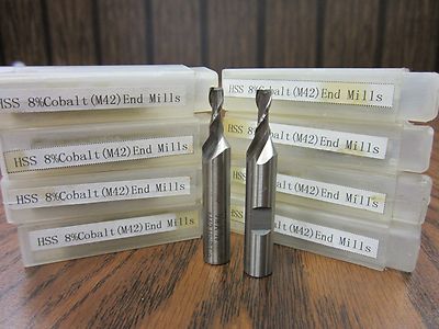 10pcs 3/16'' 2 Flute S/E M42 8% coablt HSS end mills 3/8  Shank,  #1009-CO-2FS