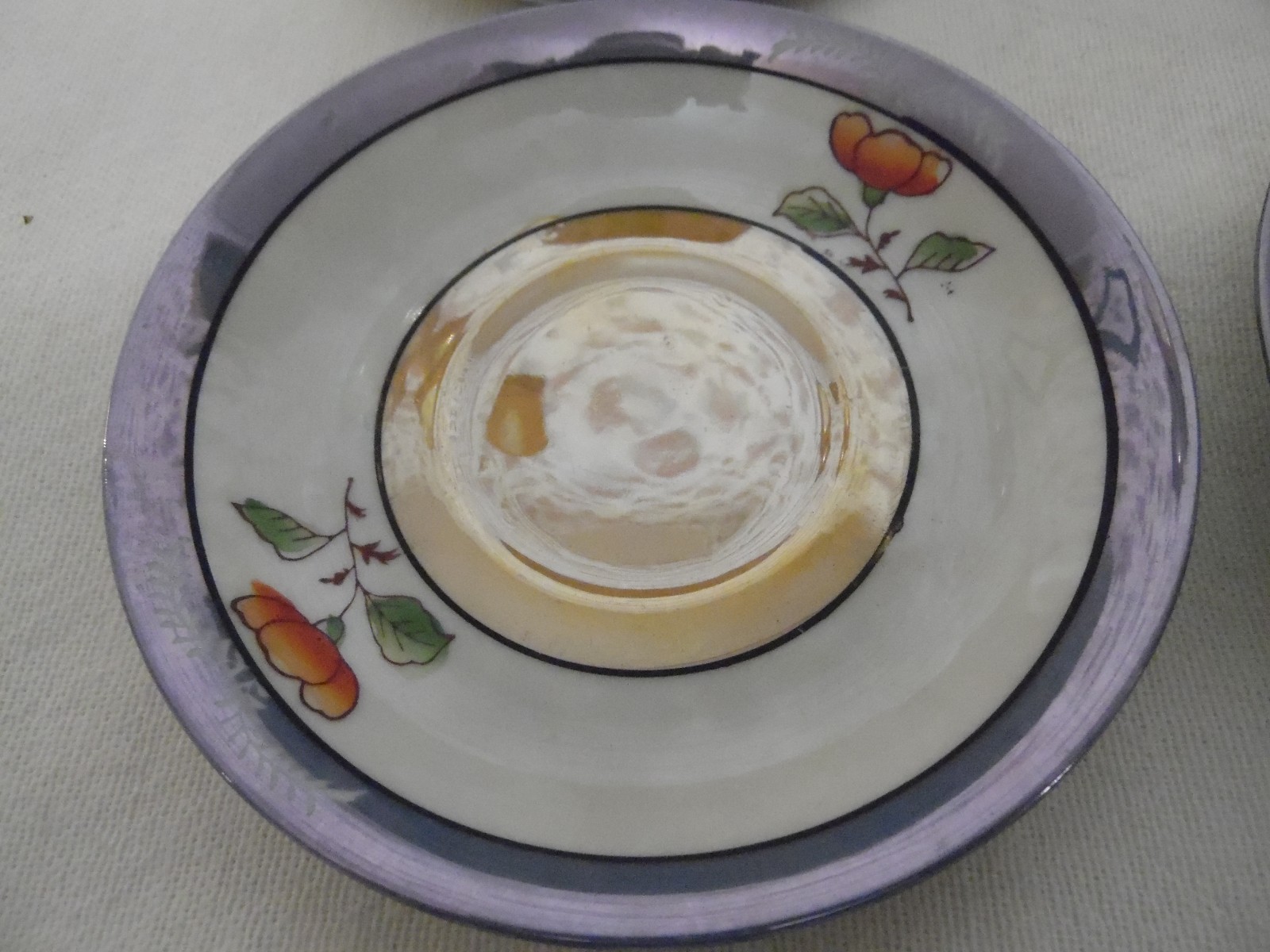 2 Cups 4 Saucers  Opalescent Floral Purple Orange Japan T