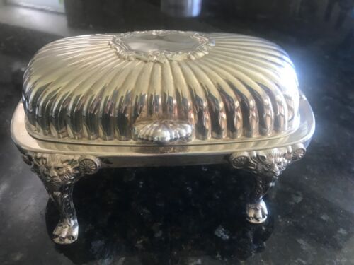 Vintage F.B. Rogers Silver Co Hinged Butter Dish with Lion
