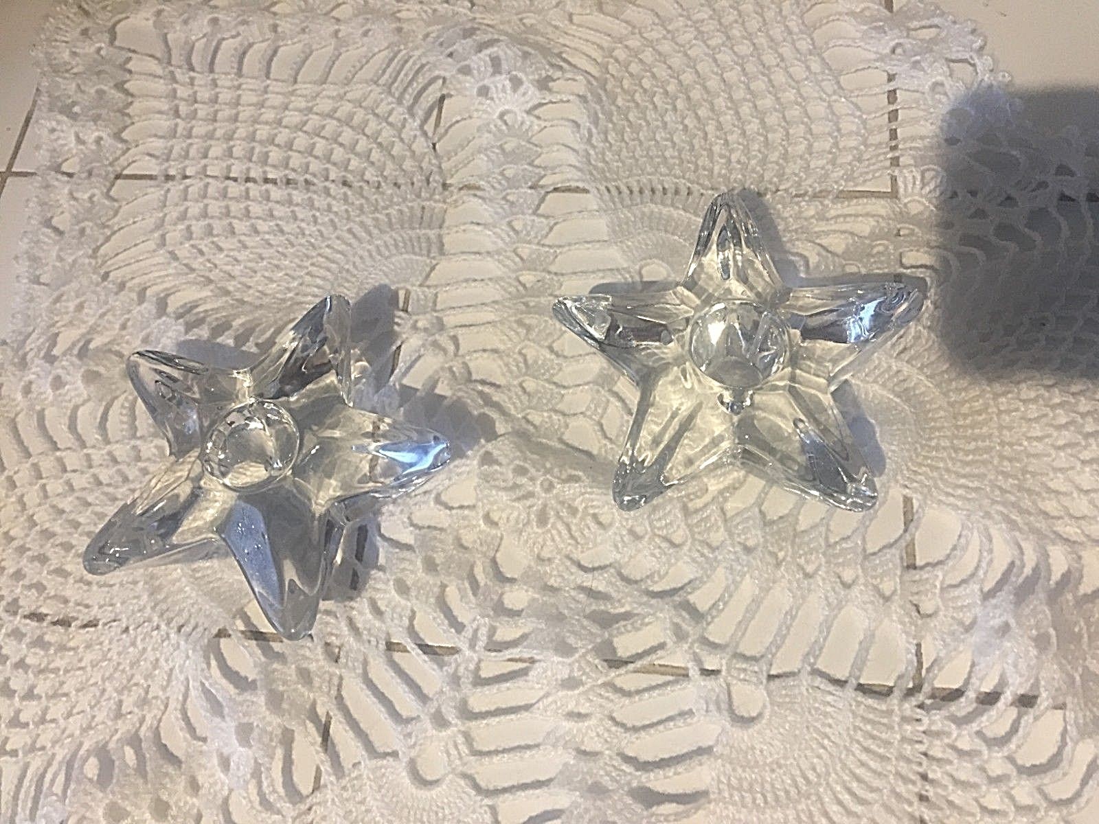 Vintage Pair 2 Star Shaped Crystal Glass Tapered Candle Holders 4