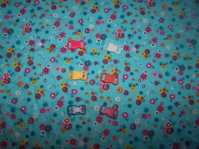 Wet Nose Designs CAT or KITTEN COLLAR COLOR BUCKLE Bright Perky Flowers on Teal