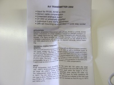 PR electronics R/I transmitters, 2202, used, for use with RTD temp sensors