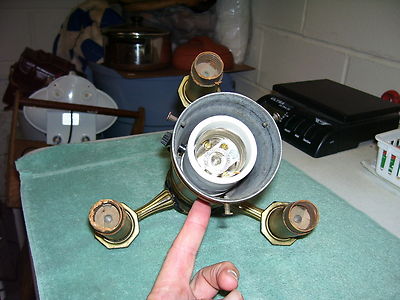 Vintage Colonial Premier Lamp Cluster Shade Holder Mogul Center 3 Arm