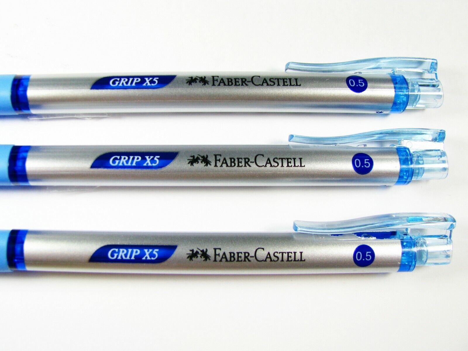 как выглядит 3 X FABER-CASTELL GRIP X5 BLUE Ink Retractable Ball Point Pen ...
