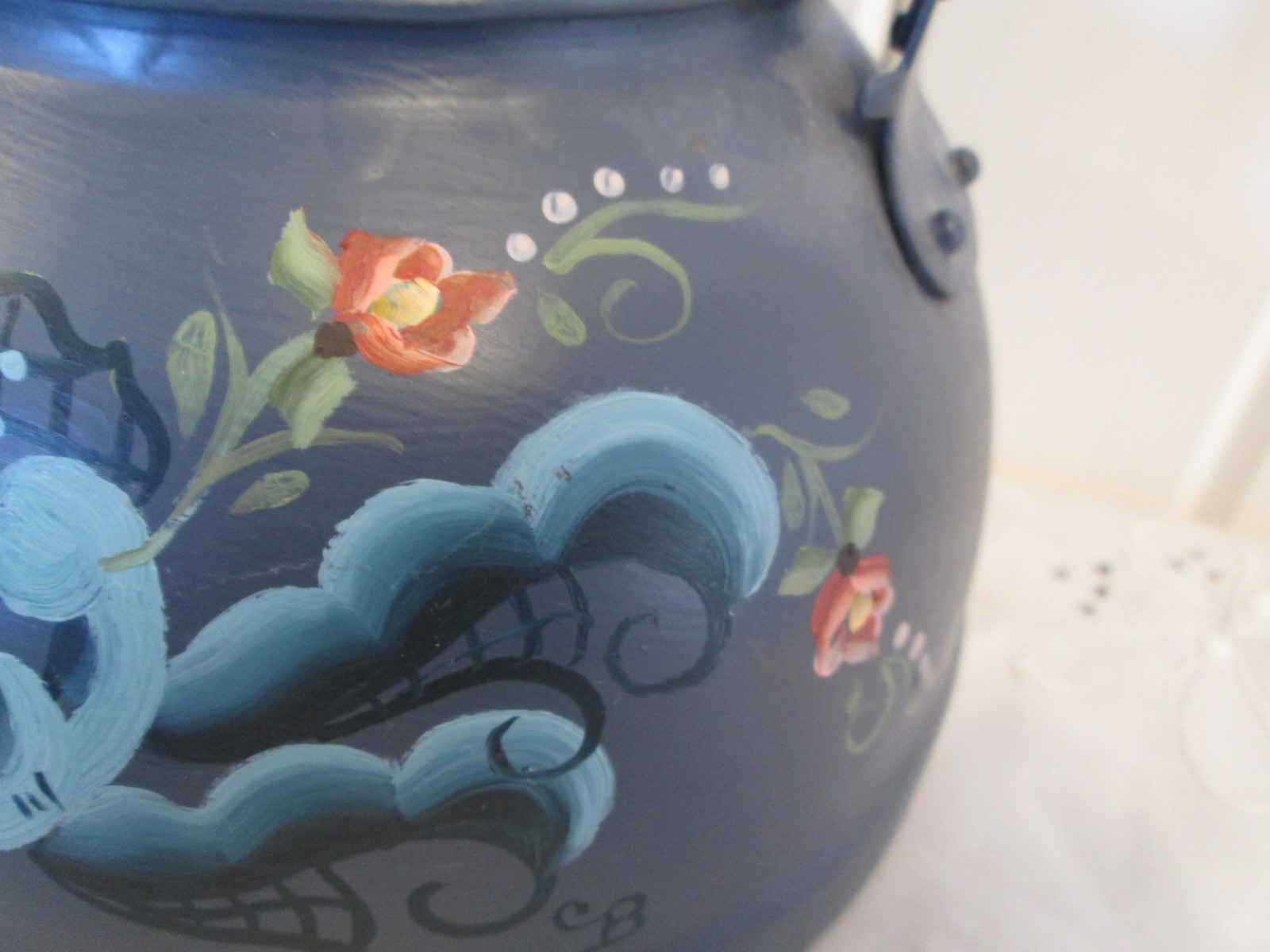 Rosemaling Teakettle Handpainted Folk Art Norwegian Scandinavian Decor Metal