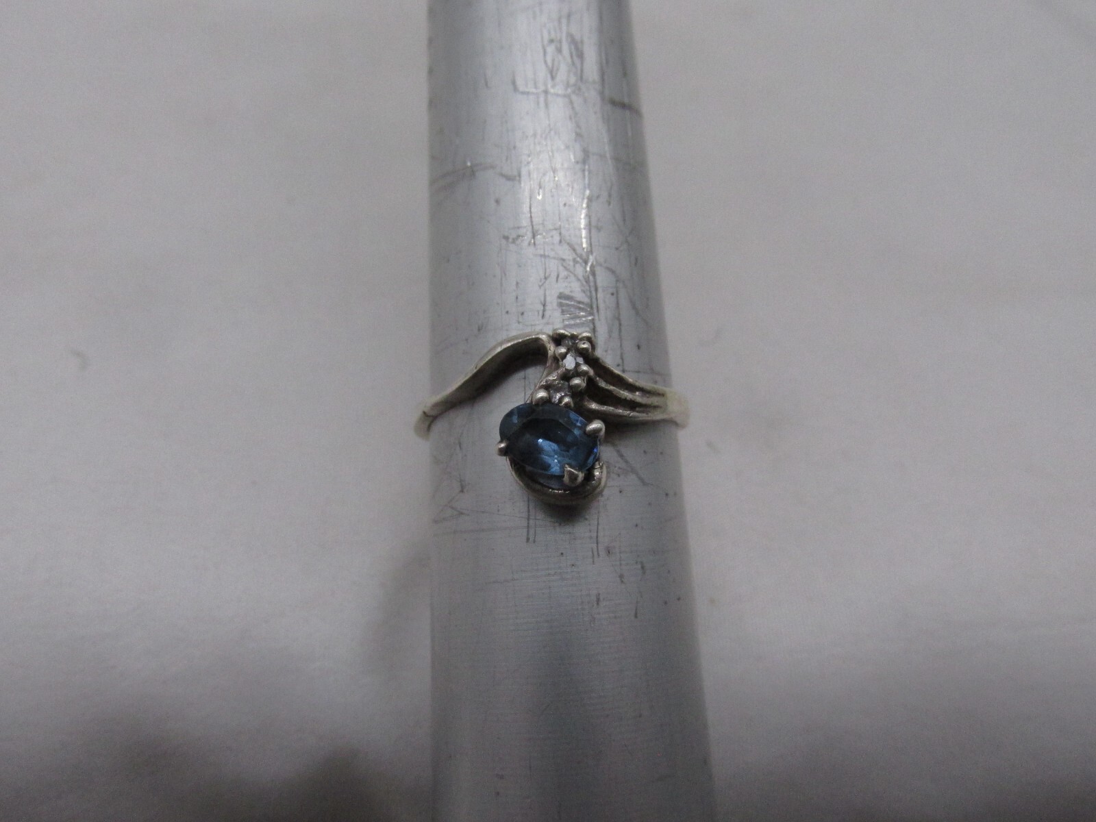 Vintage Sterling Silver Blue Topaz & Cz Ring Sz 8.25 Tested