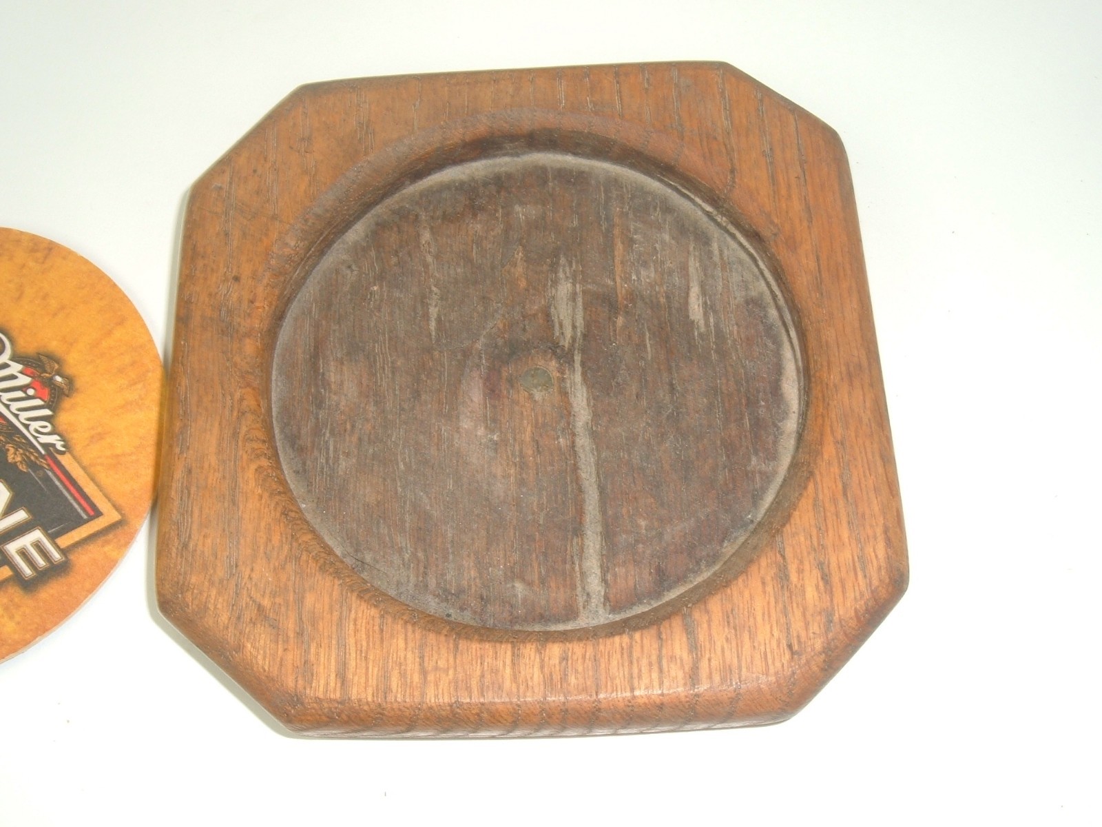 Vtg Wood Beer Drink Coaster with Miller Lite insert Man Cave Dad breweriana