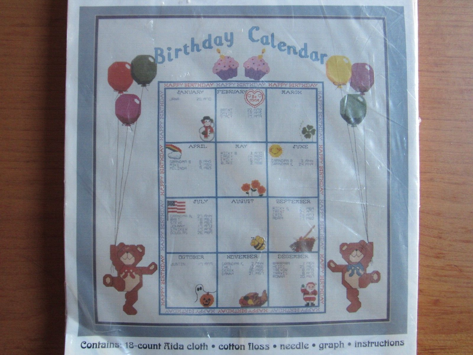 Cross Stitch Birthday Calendar, 18 Ct., Floss Holder