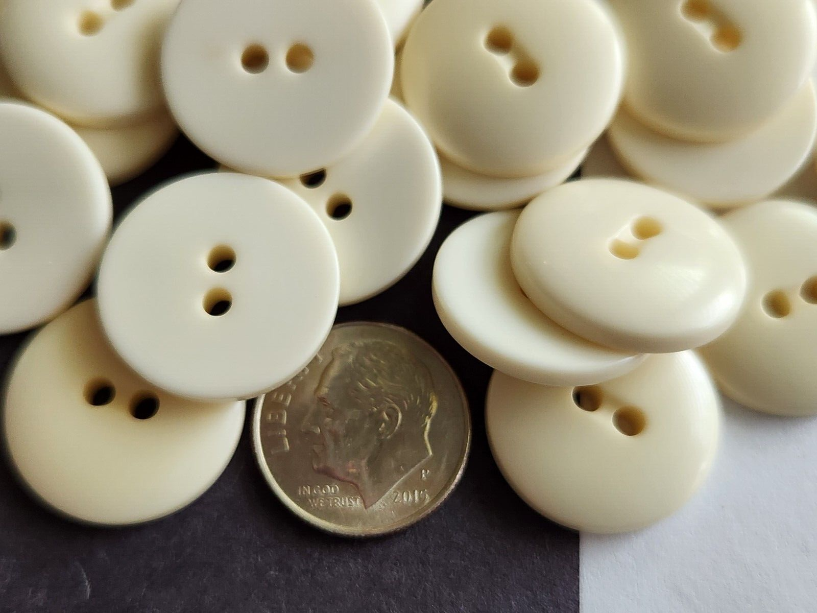 12 Cream Color slightly domed 2-hole sew-through plastic buttons 3/4" 19mm 