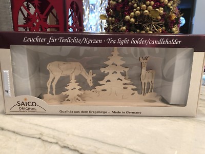Saico Erzgebirge Made in Germany Candleholder Tea Light Lichterbogen Deer NEW
