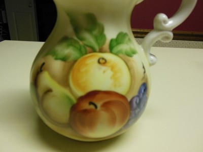 Vintage Handpainted Pitcher with Gold Edging Fruit Scene