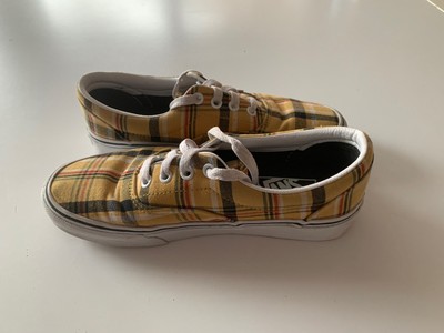 vans era plaid yellow & white skate shoes