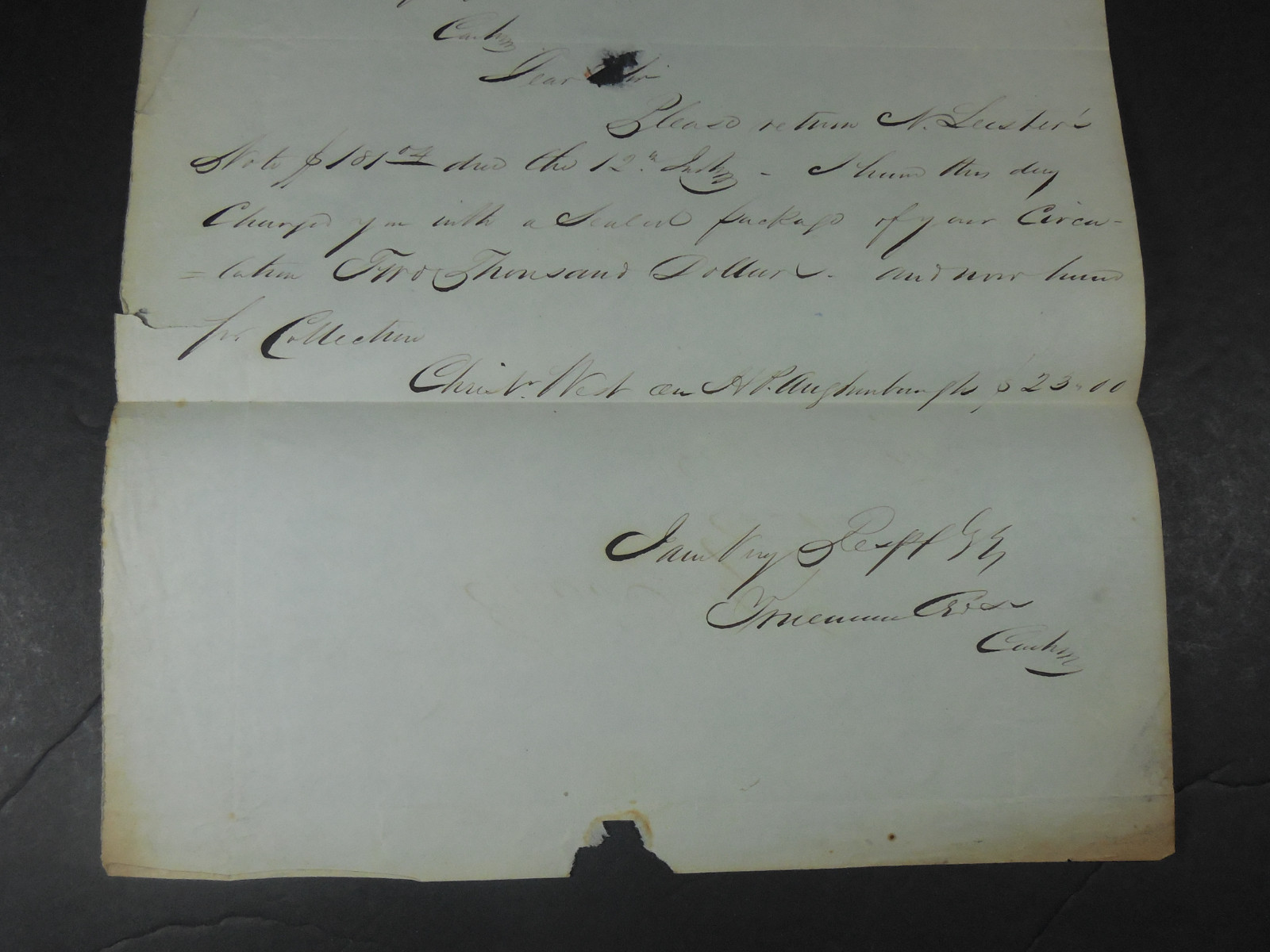 1840 BATH BANK COLLECTION LETTER BALTIMORE MARYLAND HISTORICAL PAPER EPHEMERA
