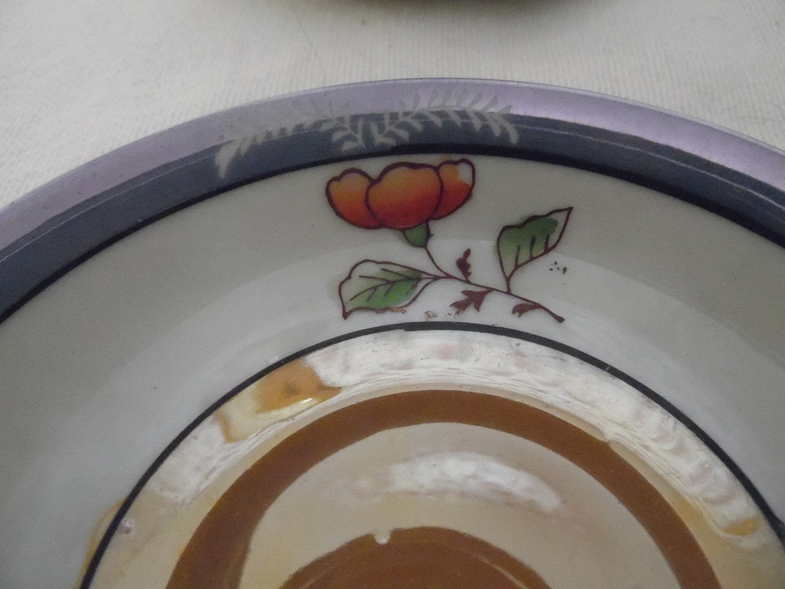 2 Cups 4 Saucers  Opalescent Floral Purple Orange Japan T