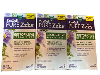 Vicks Zzzquil Pure Zzzs Restorative Herbal Sleep Melatonin Free 3 Pk 12/23+3/24