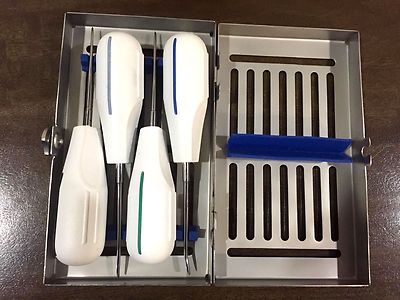 Dental Elevator Set of 4 Tooth Extraction Kit + Sterilization Cassette