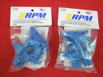 RPM TRAXXAS T-MAXX E-MAXX BLUE Front + Rear BULKHEADS BRUSHLESS 2.5 3.3 NEW