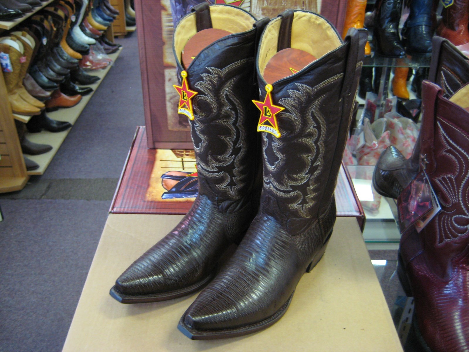 Pre-owned Los Altos Boots Los Altos Brown Snip Toe Genuine Lizard Teju Western Cowboy Boot (ee) 94e0707