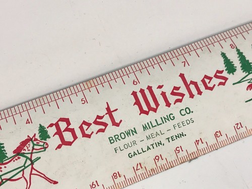 VINTAGE CHRISTMAS PROMOTIONAL METAL RULER BROWN MILLING GALLATIN TENNESSEE