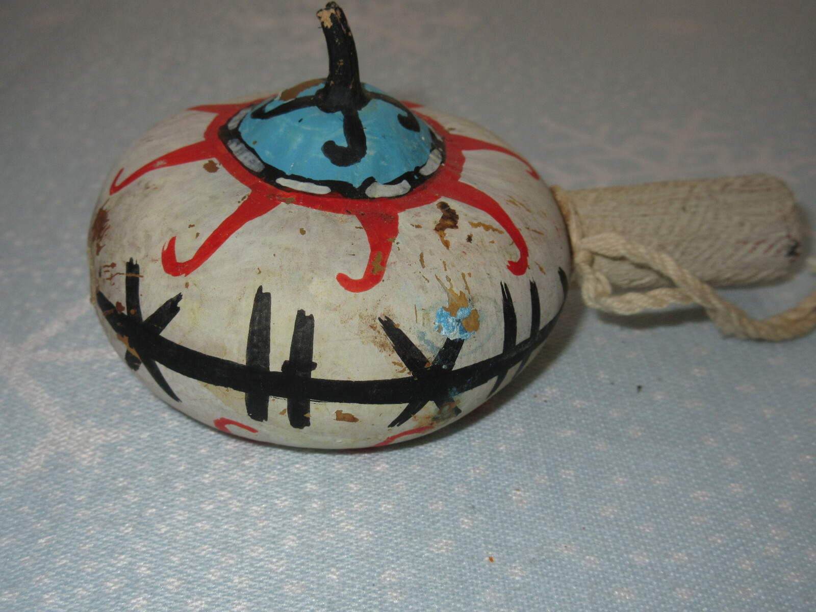 Small 4 ½” gourd dance rattle Aya Katsina design – Artist Erin Talashoma